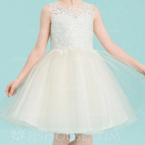 A-Line Knee-length Flower Girl Dress - White